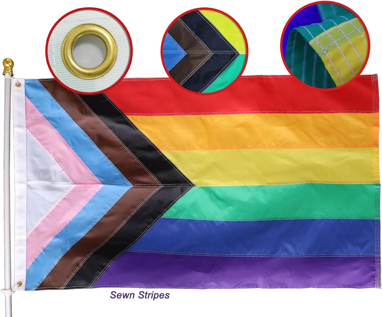 Premium New Progress Pride Flag 3x5 Ft Outdoor - Heavy Duty Nylon 210D Sewn Stripes